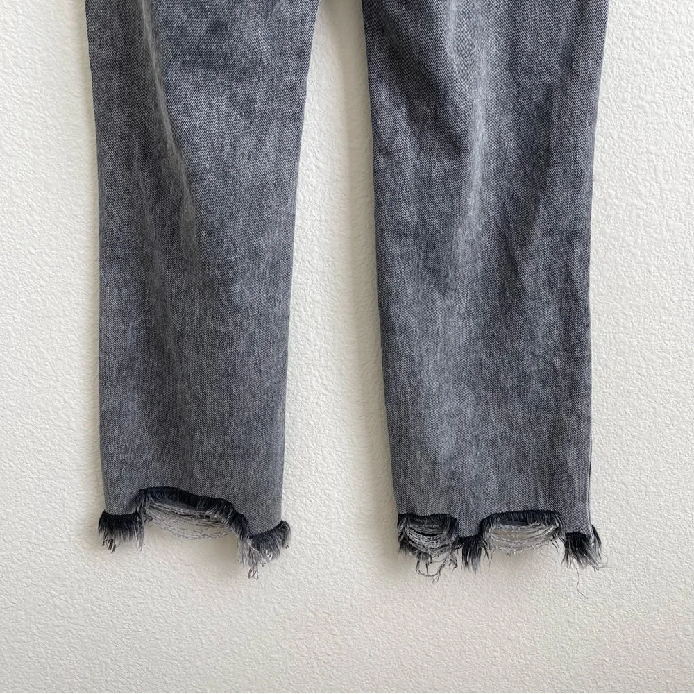 FREE PEOPLE Bottlerocket Grey Maggie Mid Rise Distressed Edgy Straight Leg Jeans - Picture 11 of 13